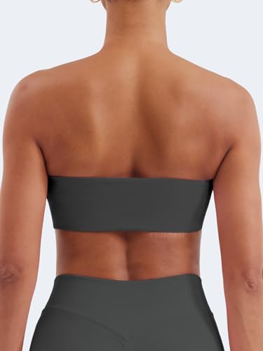 Image of YEOREO Strapless Bandeau Sports Bra for Workout Seamless Tube Top Gym Padded Wireless Bra