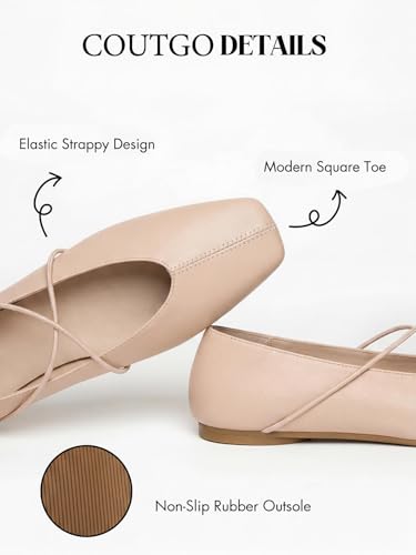 Image of Coutgo Womens Square Toe Ballet Flats Comfortable Slip On Mary Jane Flats Crisscross Strap Work Casual Shoes