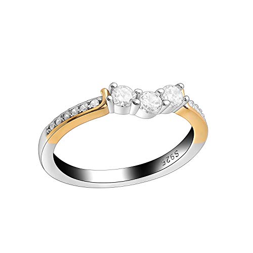 Ginger Lyne Collection Paden 3 Stone Two Tone Sterling Silver Anniversary Wedding Band Ring Size 7