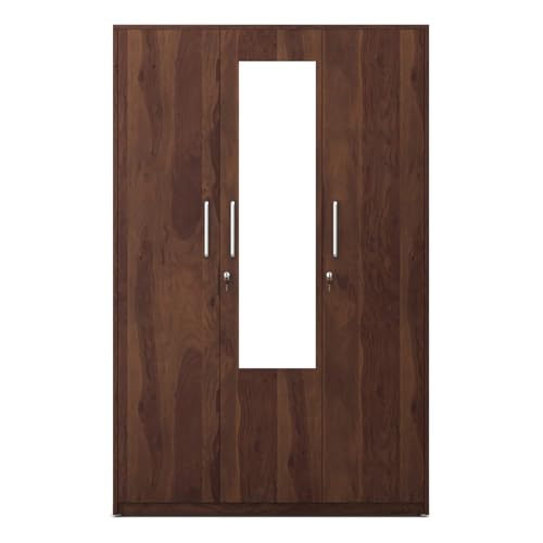 Image of Spacewood Value Wardrobe | 3 Year Warranty | Almirah, Cupboard, Almari, 3 Door Wardrobe with Mirror, 1 Drawer (1 Lock Drawer) and 1 Hanging Space|Engineered Wood| Sheesham