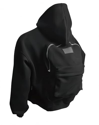 2-in-1 Backpack Hoodie for Men, Travel Hoodie with Built-in Zipper Backpack, Lightweight Streetwear Cardigan with Pockets