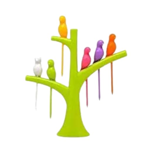 Image of Bird Plastic Fruit Fork Pack with Stand - Multicolor, 12-Pieces for Fun & Easy Serving (Pack of 1)