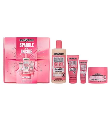 Soap Glory SPARKLE ON INSIDE | Original Pink Scent Gift Set Shower Gel Body Scrub Body Moisturiser Hand Cream | Complete Gift Set | Versatile Collection