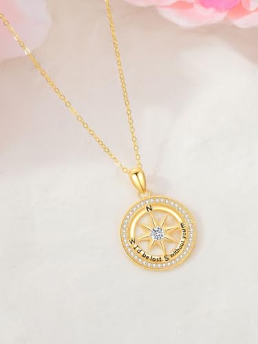 14K Solid Gold Compass Necklace for Women I'd Be Lost Without You Gold Compass Jewelry Christmas Anniversary Graduation Gifts for Her Mom Girlfriend Daughter3