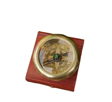 Brújula vintage de latón Maritime Treasures con caja de madera para senderismo, camping, supervivencia, decoración náutica y regalo para hombres, scouts y viajeros