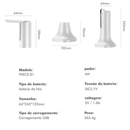 Bomba de Água para Galão, Bomba Elétrica para Galão de Água, Bico dobravel, USB Recarregável, Dois m