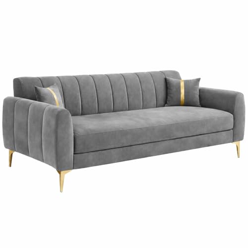 Image of Hermione Luxe Velvet-Suede Fabric 3 Seater Sofa | Comfortable Seating | Modern Sofa for Living Room - Dark Gray