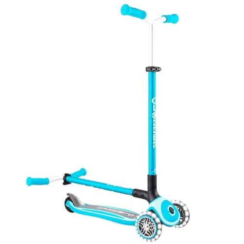 GLOBBER Master Lights - Tretroller Kinder, 120/80 mm, ABEC 9, 3-r&auml;drig, h&ouml;henverstellbar, LED-Leuchtrollen, blau