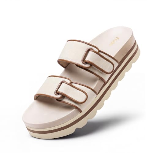 Image of Frido Women's Arch Support Wedge Sandals, Orthopedic Cushioned Platform Heels with Anti-Slip Sole, Comfortable Slip-On Footwear for Office, Travel, Daily Wear & Long Standing | Available in 3 Style- Buckle Strap, Velcro Strap & Classic Styles