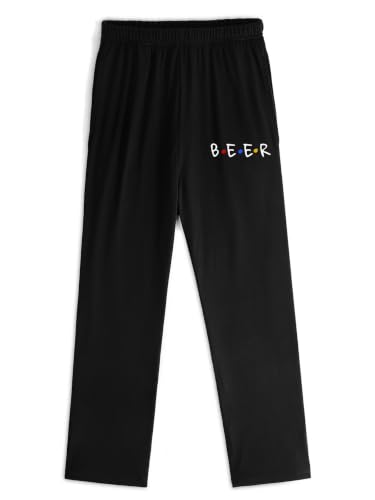 Lounge Pants,BEER=FRIENDS,Whimsical Graphic Elastic Cuff Soft Loungewear