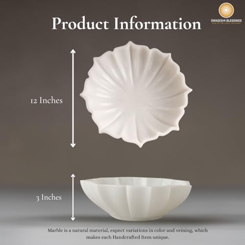 Image of SWADESHI BLESSINGS Handcrafted Marble Lotus Urli Bowl for Home Decor | Traditional Decorative Bowl for Floating Flowers, Potpourri & Festive Decor Items | Pooja Decoration | Wedding /Return Gifts, 12 inch