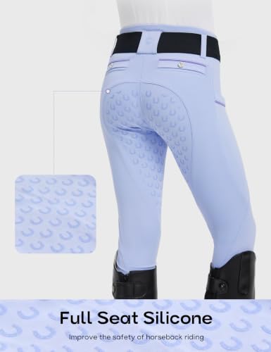 Image of FitsT4 Sports Girls Horse Riding Pants Full Seat Equestrian Pants Pockets | Non-Slip Silicone Grip, 4-Way Stretch Breathable, Zipper Pocket, Elastic Waistband for Secure Riding Training Lessons