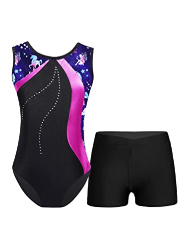 Kids Girls Gymnastics Dance Leotard with Boyshorts Set Biketards Athletic Ballet Unitard Tracksuits