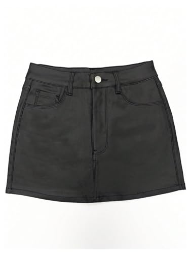 SweatyRocks Women's Faux Leather Skirts Zipper Bodycon Party Club Mini Skirt with Pockets4