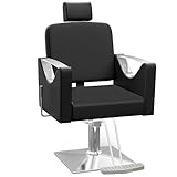 AreShark Barber Chair, Reclining Heavy Duty Salon Chair with Hydraulic Pump & Adjustable Headrest, Professional Beauty Styling Hair Chair for Hair Stylist, Hairdresser, Barbershop, Home, Black