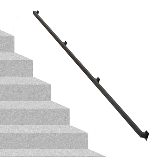 階段用手すり、30cm〜600cmハンドレール階段、屋内屋外階段用ブラックメタルアイアンスクエアチューブ手すり(360cm)