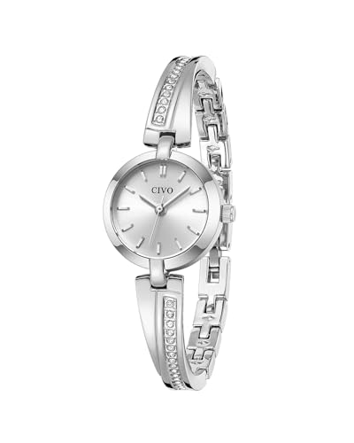 CIVO Analogique Montre Femme Argent: Acier Inoxydable Etanche Cadran Effet Soleil - Montres Bracelet Femmes Petit Quartz - Utilisation pour Poignet Fin Travail...