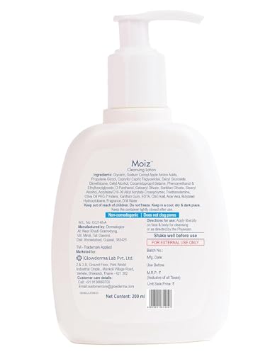 Image of Moiz Cleansing Lotion, Face & Body Cleanser for Sensitive Skin, with Aloe Vera & Pro-Vitamin B5, Soap, Paraben & Sulphate Free, 200ml