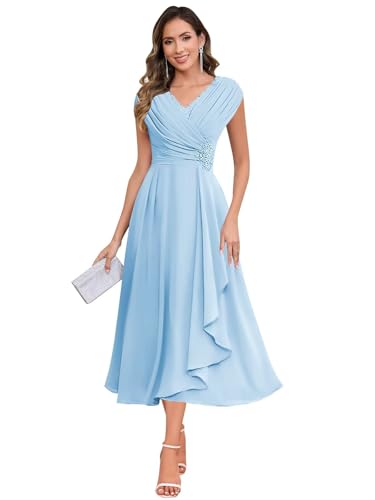 Image of BOLENSYE Mother of The Bride Dresses for Wedding Cap Sleeve Lace Chiffon Mother of The Groom Formal Dress for Women