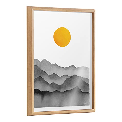Kate and Laurel Blake Black Yellow Mountain Range Silhouette Framed Printed Glass Wall Art by Cat Coquillette; 18x24 Natural; Modern Abstract Landscape Art by Kate and Laurel - Used condition - US$54.42