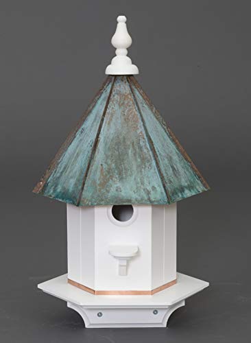 Woodpecker Birdhouse - Weatherproof Azek Vinyl With Patina Copper Top Bird House Amish Handcrafted In Lancaster Pennsylvania Usa #TOP1
