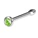 Body Candy Stainless Steel 1.7mm Light Green Nose Bone Created with Swarovski Crystals 20 Gauge 1/4"