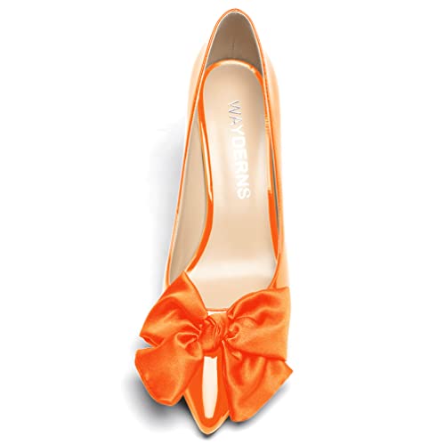 WAYDERNS Women's Slip On Pointed Toe Patent Leather Bow Decoration Stiletto High Heel Pumps Shoes 3.5 Inch3