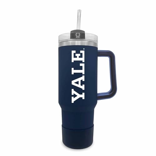 Image of Campus Colors College & University 40 oz Travel Tumbler With Handle - Dual Option Lid With Straw - Vacuum Insulated Stainless Steel (Yale Bulldogs - Navy)