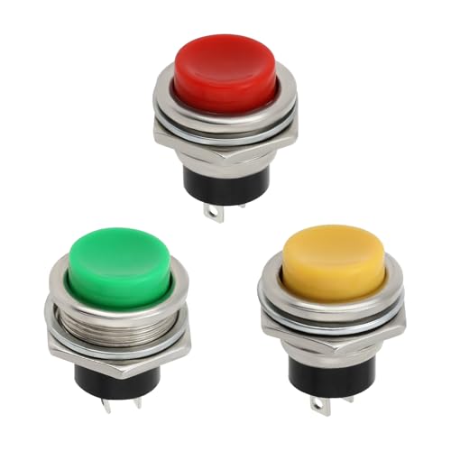eMagTech 3PCS Electric Guitar Kill Switch Momentary Push Button Mounting Hole Diameter 16mm Button Diameter 13mm Length 24.6mm 1.5A250VAC 3A125VAC Yellow Red Green