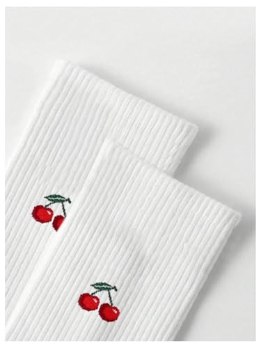 Women's Cherry Embroidery Crew Socks Soft Cute Calf Socks for Daily Wear2