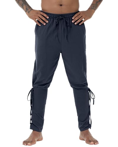 NANAMEEI Mittelalter Hose Piraten Kostüm Herren Navy Schnürhose Mittelalter Kleidung Piratenhose Herren Piratenkostüm Wikinger Kostüm Navy 3XL