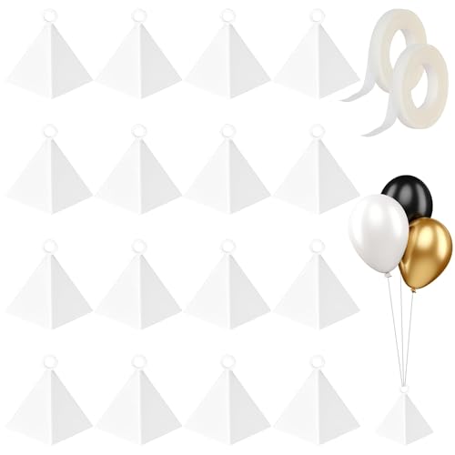 16 Pcs Helium Balloon Weights,Balloon Stand, re-usable Magnetism With 2 Roll Ribbon balloon Weights for Party Wedding Birthday Christmas Halloween（White）
