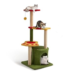 Flower Cat Tree 37in Cute Cat Tree Tower for Indoor Cats with 3 Sisal Covered Scratching Posts, Cozy Tower Condo, Large Padded Top Perch Green Fun Cat Tree Kitty Condo Cat Furniture for Indoor Cats
