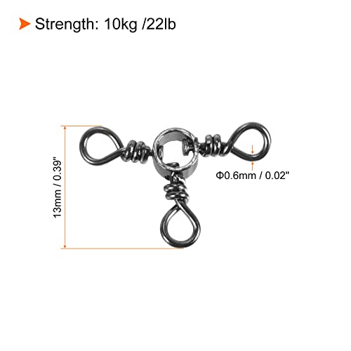 PATIKIL 3 Way Swivel, 50Pcs 22lb Stainless Steel Cross Line Terminal Tackle for Saltwater Freshwater Fishing Black - Image 2