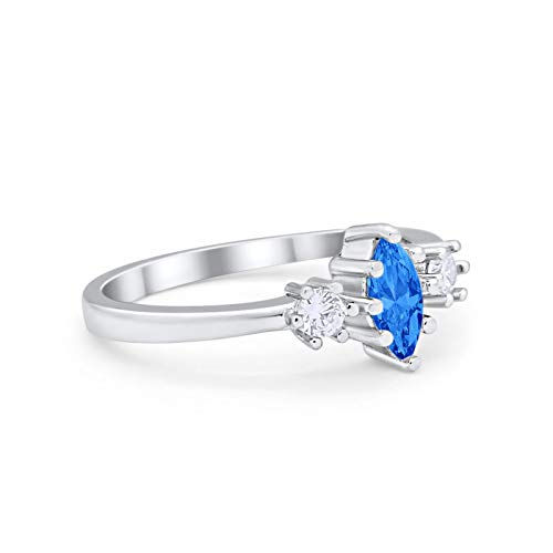 Blue Apple Co. Three Stone Wedding Engagement Ring Marquise Round Cubic Zirconia 925 Sterling Silver Choose Color2