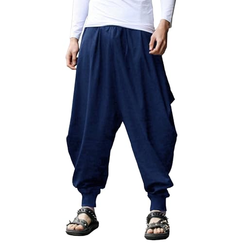 Men's Harem Pants Loose Fit Casual Yoga Trousers Stretch Waist Boho Hippie Lounge Lightweight Baggy Travel Pants