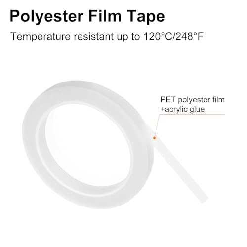 Image of uxcell 1 Rolls Transparent 0.47 Inch x 72 Yards Polyester Film Electrical Tape PET Tape High Temperature Heat Resistant Tape for Transformer Motor Wire 5S Positioning Logo,12mm x 66m