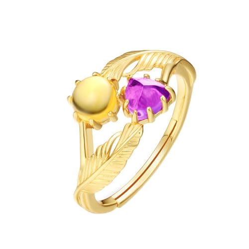 Bague plume réglable KnSam en argent 925 vintage et citrine synthétique pour femme
