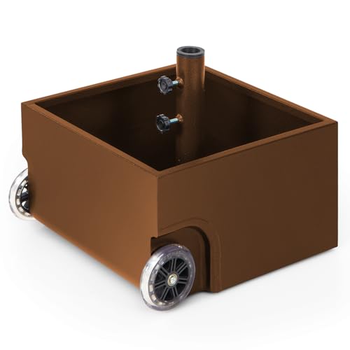 Giantex 170lbs Filled Umbrella Base with Wheels, Heavy Duty Umbrella Stand with Fillable Planter, Drainage Holes, Outdoor Market Umbrella Holder for Patio Garden Deck Pool (Brown)