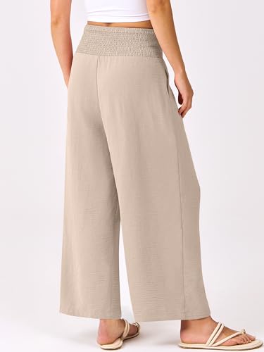 Image of ANRABESS Womens Wide Leg Palazzo Pants with Pockets | Lightweight Breathable High Waisted Pants, Beach Vacation Flowy, Lounge & Casual Summer Trousers