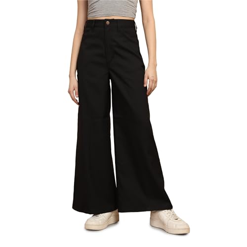 Image of Wrangler Women Black Polyester High Rise Trousers
