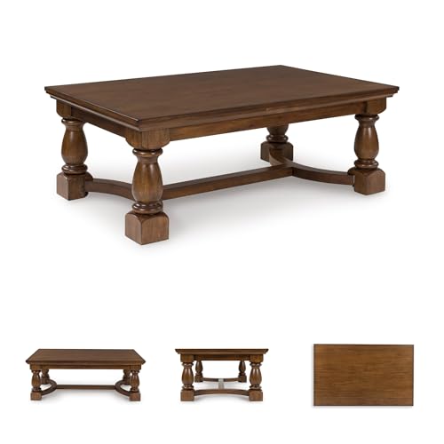 Image of Signature Design by Ashley Sturlayne Transitional Coffee Table with Trestle Base, Dark Brown
