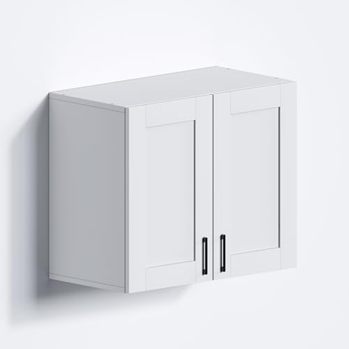 Image of White Laundry Room Cabinets and Storage with 2 Doors and Utility Adjustable Shelf,Gabinetes Para Cocina Cupboard Kitchen Organizers and Storage Pantry Wall Mounted 12.4 inchD x 23.6 inchW x 19.7 inchH