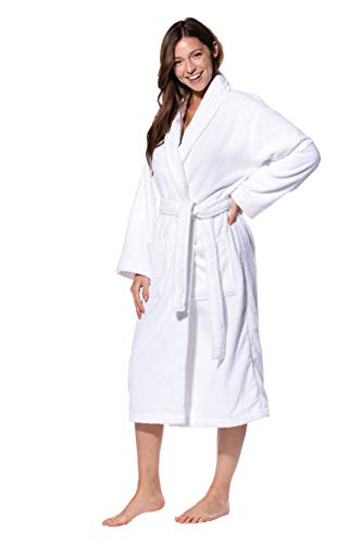 Terry Cloth Robes for Women and Men 100% Turkish Cotton Kimono Womens Robe Mens Bathrobe | White Velour, XX-Large (White Shawl, Large/XL (One Size))2