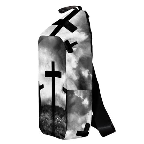 Sac à dos à bandoulière à trois croix imprimé graphique effrayant multicolore - 3