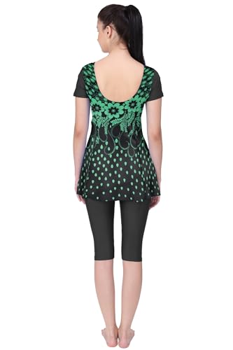 Image of FILMAX Originals Swimming Costume for Women's One-Piece Beach Wear with Sleeve & Skirted 3 /4 Leggings Maximum Covered Swim Wear Dress (L - 7XL)