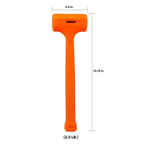 Image of NEIKO 02844A Dead Blow Hammer, 2.5 Pounds, Neon Orange Deadblow Hammers, Mallet, Spark and Rebound Resistant, Unibody Molded, Soft Blow Rubber, Checkered Grip, Steel Shot and Core