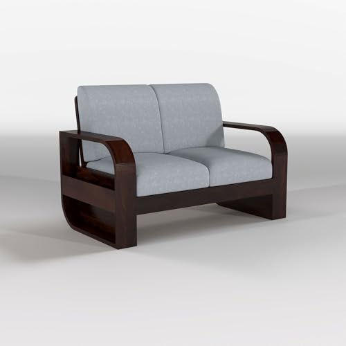 Image of NEW MAMTA FURNITURE Solid Sheesham Wooden 6 Seater Sofa Set with Coffee Table with Grey Cushion for Living Room Furniture - Walnut Finish (3+2+1)
