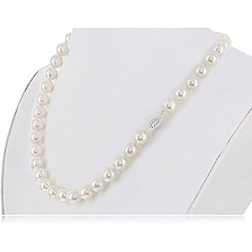 14K Gold White Japanese Akoya Cultured Pearls 18" Silk-Knotted Strand Pearl Necklace - Choice of Pearl Size & Clasp Gold Color4