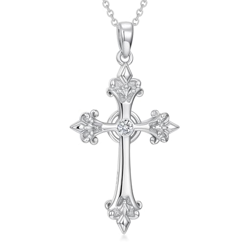 Diamond Necklaces for Women 18K White Gold Plated Silver Diamond Cross Pendant Necklaces 18+2